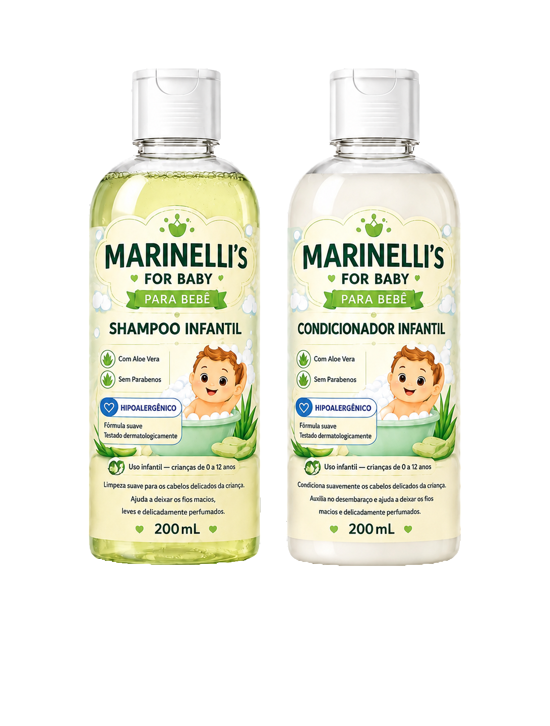 Shampoo e condicionador infantis Marinelli's com Aloe Vera